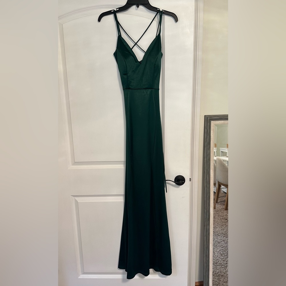 New long dark green windsor dress with pretty tie up back